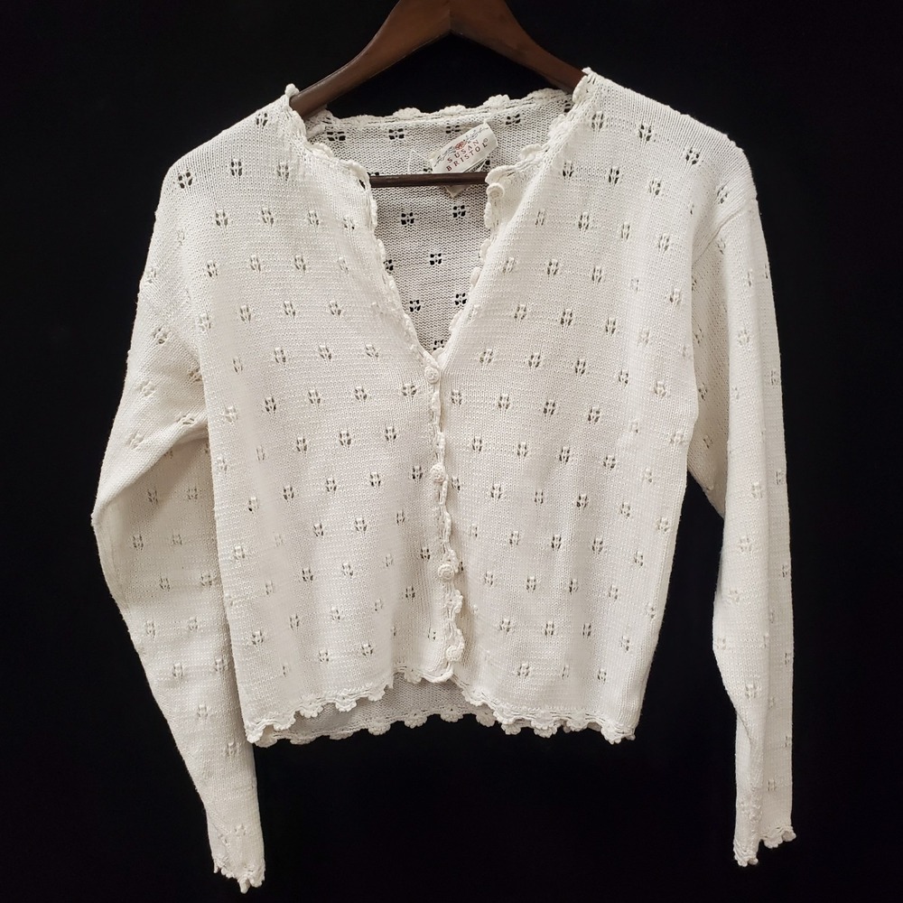 Susan Bristol Vtg Cottagecore Cardigan Size S Pointelle Knit White Dainty Layer